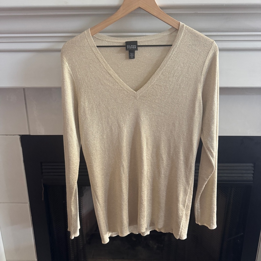 Eileen Fisher Metallic Gold V-Neck Sweater